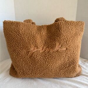 Victoria's Secret PINK Cozy-Plush Brown Sherpa Teddy Large Tote Womens Bag Purse